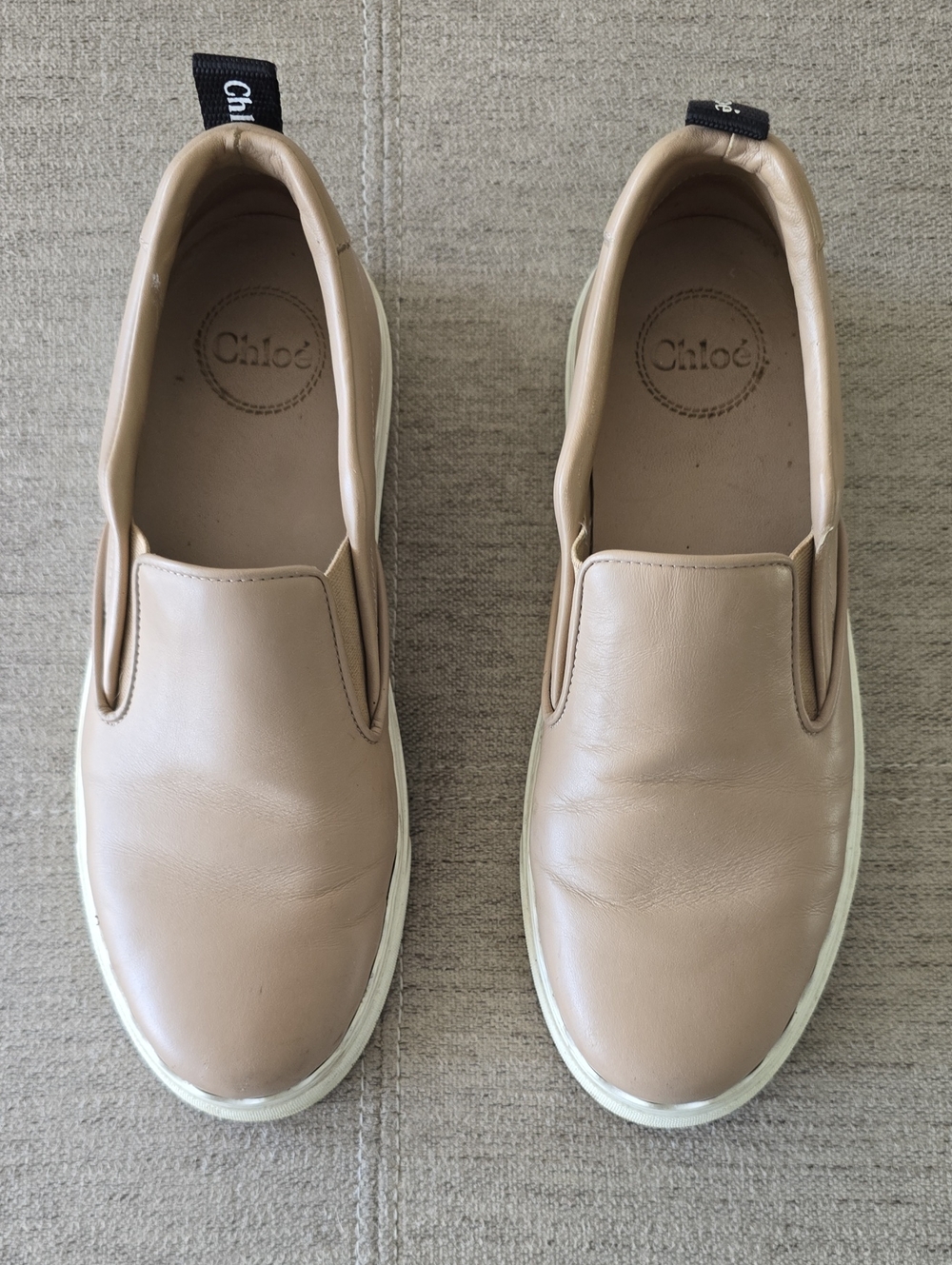 Chloé Beige Leather Slip-On Sneakers